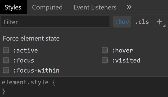 A menu for toggling an element's state